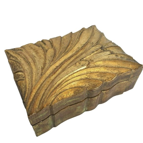 Other - Vtg Wood Carved Gold Box Hinged Lid Made in Italy Venetian 60s Trinket Jewelry